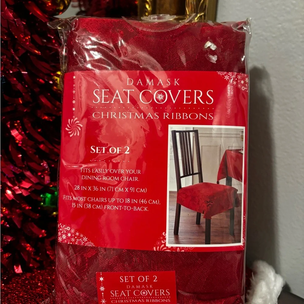 NWT In bag Christmas Ribbons Red Seat Covers - Set of 2